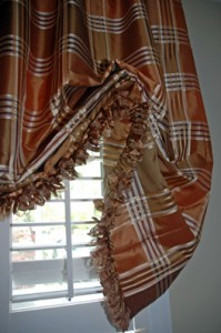 This image shows off the beautiful rayon loop fringe used to complete the look of this shirred London Shade.